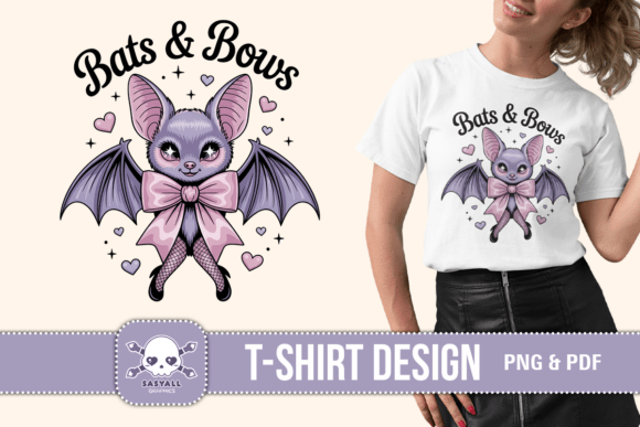Bats & Bows: A Whimsical T-Shirt Design for Creative Projects