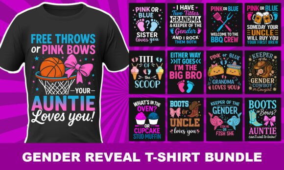 Celebrate the Big Reveal: Creative Gender Reveal T-Shirt Design Bundle